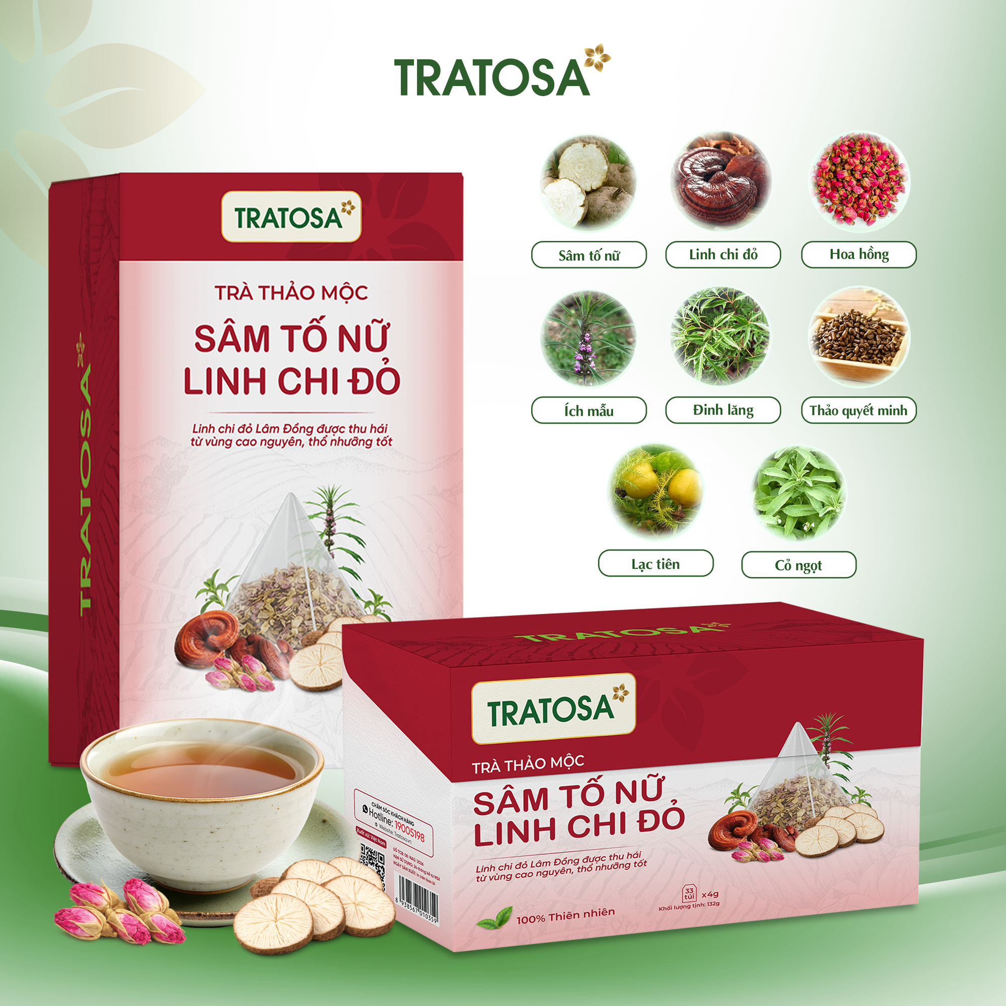 Trà Sâm Tố Nữ Linh Chi Đỏ Đà Lạt TRATOSA Trà Sâm Tố Nữ Linh Chi Đỏ Đà Lạt TRATOSA - Ảnh 2