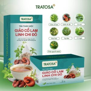 Thành phần Trà Giảo Cổ Lam gồm giảo cổ lam, linh chi đỏ, lá sen, hoa hòe và xạ đen