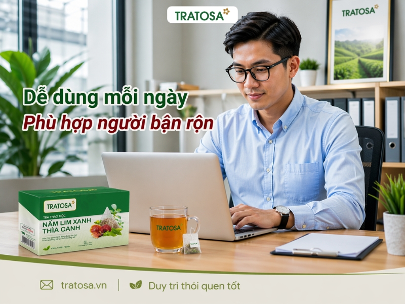 trà nấm lim xanh thìa canh Ninh Bình TRATOSA dùng tại văn phòng tiện lợi mỗi ngày
