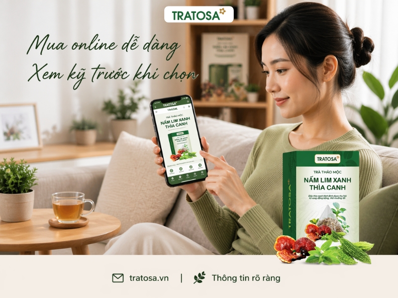 Mua trà nấm lim xanh thìa canh Ninh Bình TRATOSA online trên điện thoại, xem thông tin sản phẩm rõ ràng