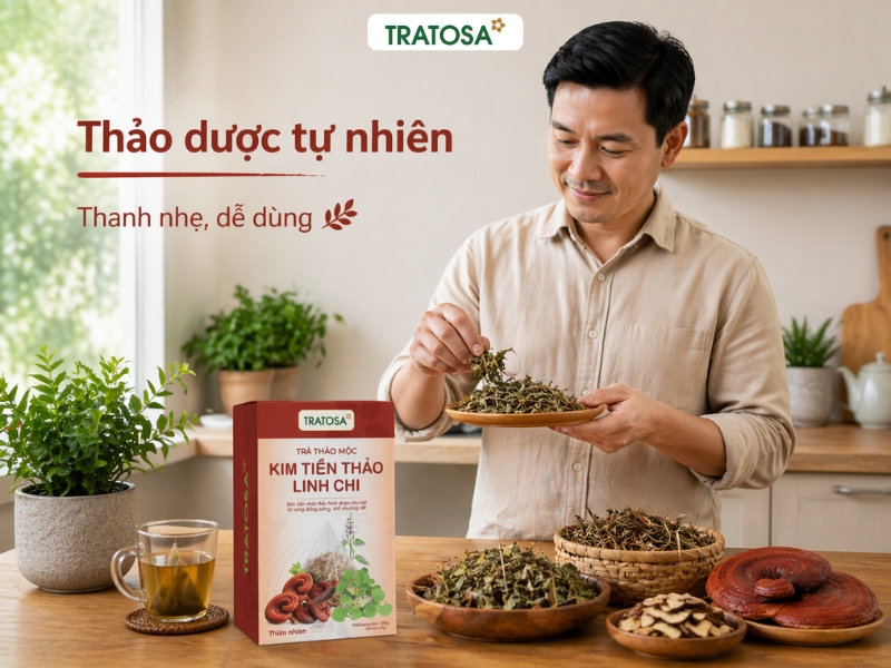 thành phần kim tiền thảo và thảo dược trong trà Tratosa