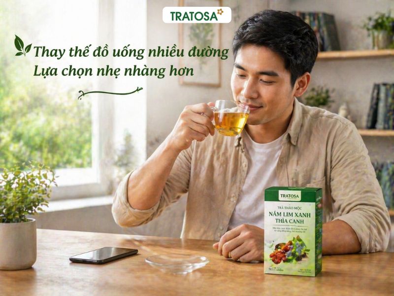 trà nấm lim xanh thìa canh thay thế đồ uống nhiều đường