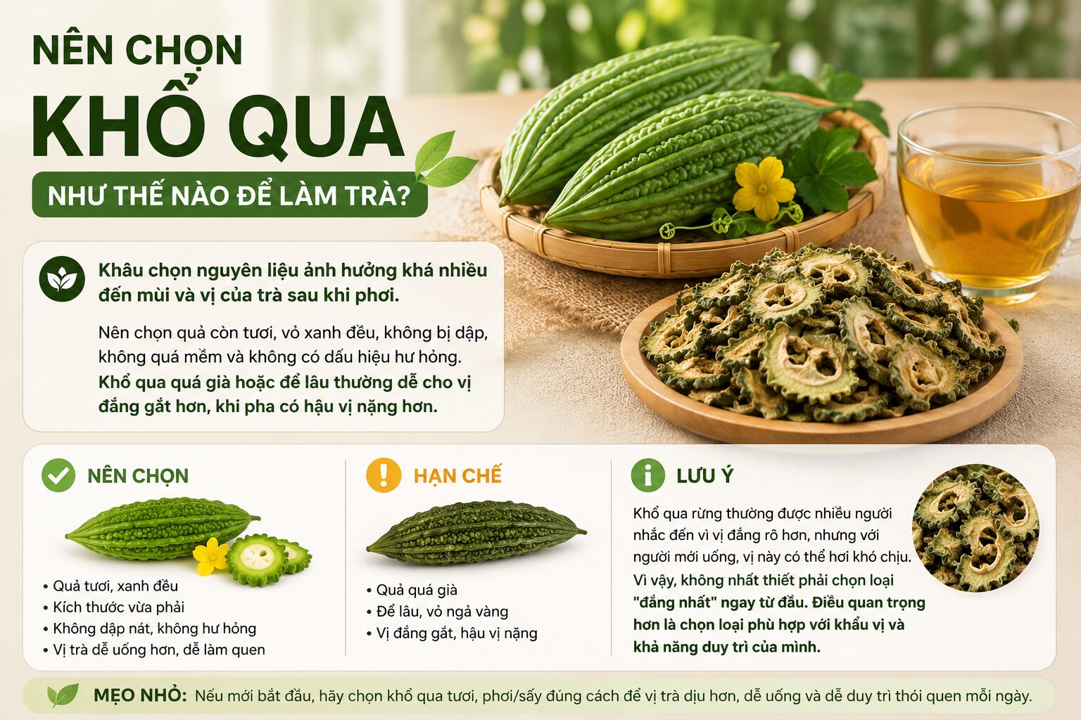 Cách làm trà khổ qua tại nhà: Bí quyết pha dễ uống, bớt đắng và dễ duy trì hằng ngày
