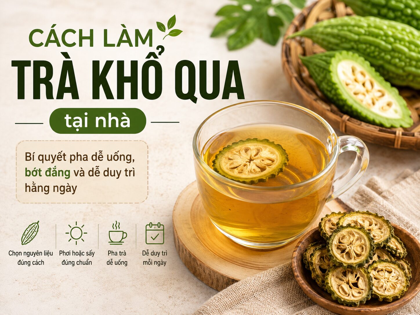 Cách làm trà khổ qua tại nhà với nguyên liệu đơn giản và cách pha dễ uống