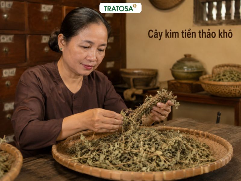 Cây kim tiền thảo khô dùng làm dược liệu và trà thảo mộc
