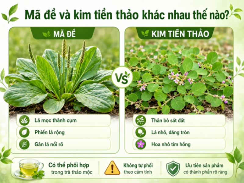 So sánh cây mã đề và kim tiền thảo trong trà thảo mộc