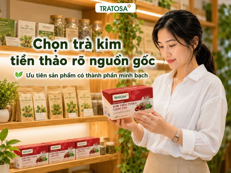Trà kim tiền thảo loại nào tốt? Tiêu chí chọn trà rõ nguồn gốc Người phụ nữ chọn trà kim tiền thảo loại nào tốt trong cửa hàng thảo mộc