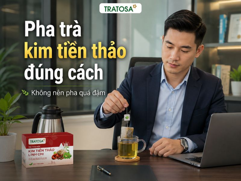 Nam nhân viên pha trà kim tiền thảo đúng cách tại văn phòng