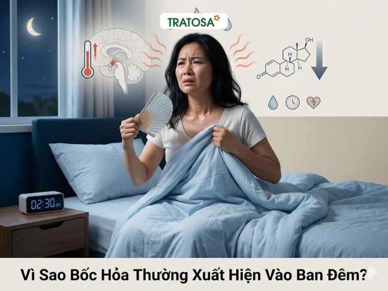 Bốc hỏa tiền mãn kinh thường xuất hiện vào ban đêm do thay đổi nội tiết tố nữ