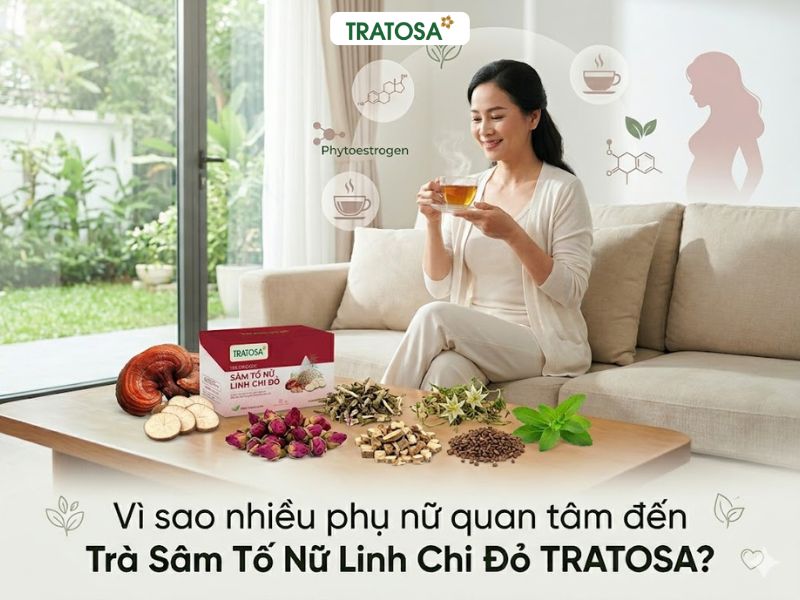 Trà Sâm Tố Nữ Linh Chi Đỏ TRATOSA hỗ trợ sức khỏe phụ nữ tiền mãn kinh