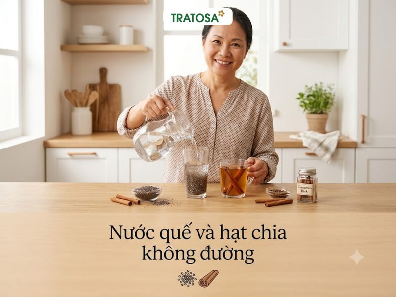 Đường huyết cao nên uống gì - nước quế và nước hạt chia không đường