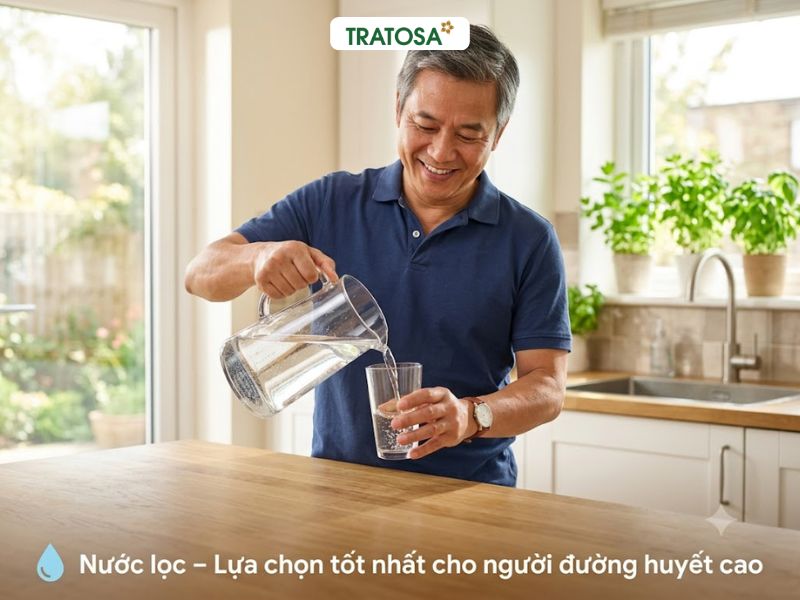 Đường huyết cao nên uống gì - nước lọc là đồ uống tốt nhất cho người đường huyết cao