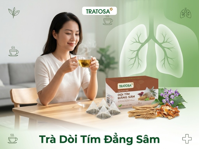 Ho Khàn Tiếng Nên Uống Gì Để Cổ Họng Dễ Chịu Hơn? Trà Dòi Tím Đẳng Sâm TRATOSA dành cho người quan tâm sức khỏe hô hấp