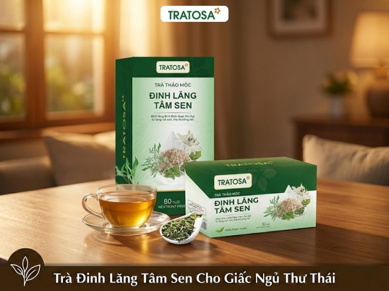 Hộp trà Đinh Lăng Tâm Sen TRATOSA hỗ trợ cải thiện giấc ngủ tự nhiên