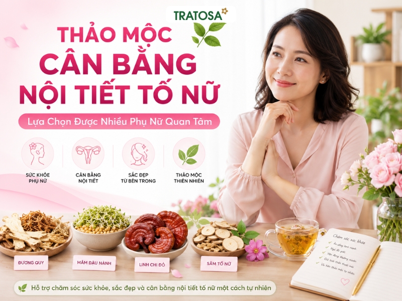 Loại thảo mộc cân bằng nội tiết tố nữ nào thường được phụ nữ quan tâm? Thảo mộc cân bằng nội tiết tố nữ từ sâm tố nữ, mầm đậu nành, linh chi đỏ và đương quy