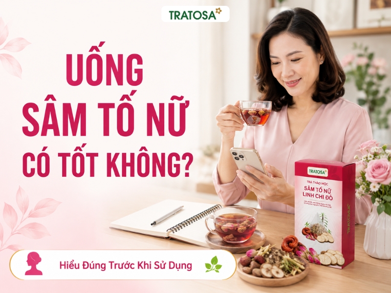 Phụ nữ tìm hiểu uống sâm tố nữ có tốt không cùng sản phẩm Trà Sâm Tố Nữ Linh Chi Đỏ
