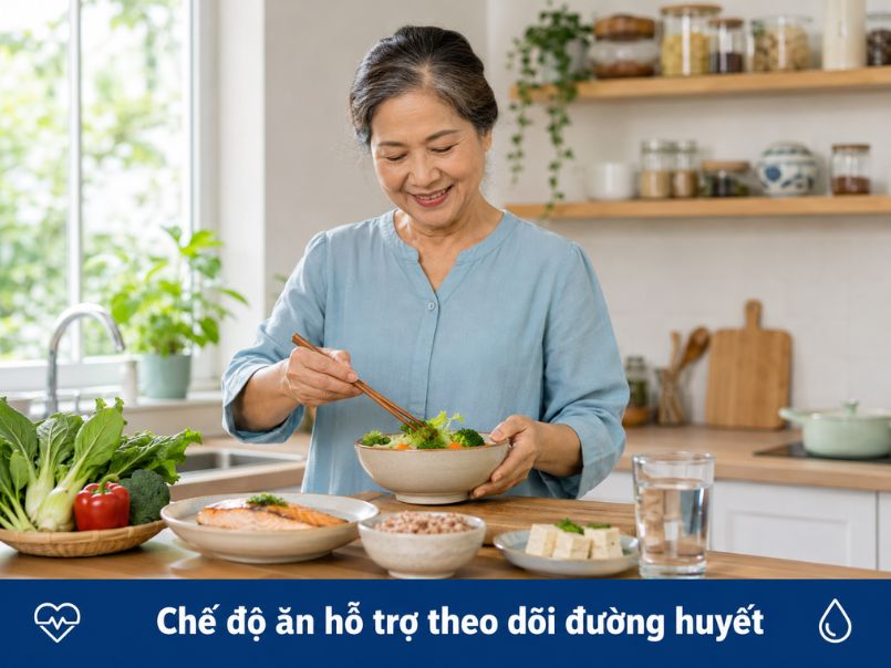 7 triệu chứng cảnh báo đường huyết cao cần kiểm tra sớm Chế độ ăn hỗ trợ theo dõi đường huyết với rau xanh, cá, đậu phụ và ngũ cốc nguyên hạt