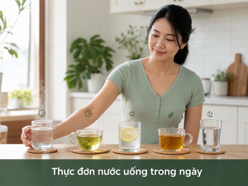 Bệnh Tiểu Đường Uống Nước Gì Tốt? Những Thức Uống Nên Ưu Tiên Khi Kiểm Soát Đường Huyết Các loại nước uống không đường được phân bổ theo từng thời điểm trong ngày