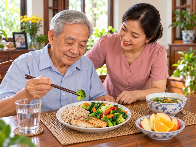 Hướng dẫn cách chăm sóc người cao tuổi bị tiểu đường tại nhà Bữa ăn cho người cao tuổi bị tiểu đường tại nhà