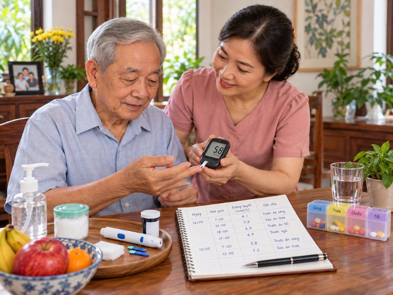 Cách chăm sóc người cao tuổi bị tiểu đường tại nhà bằng theo dõi đường huyết