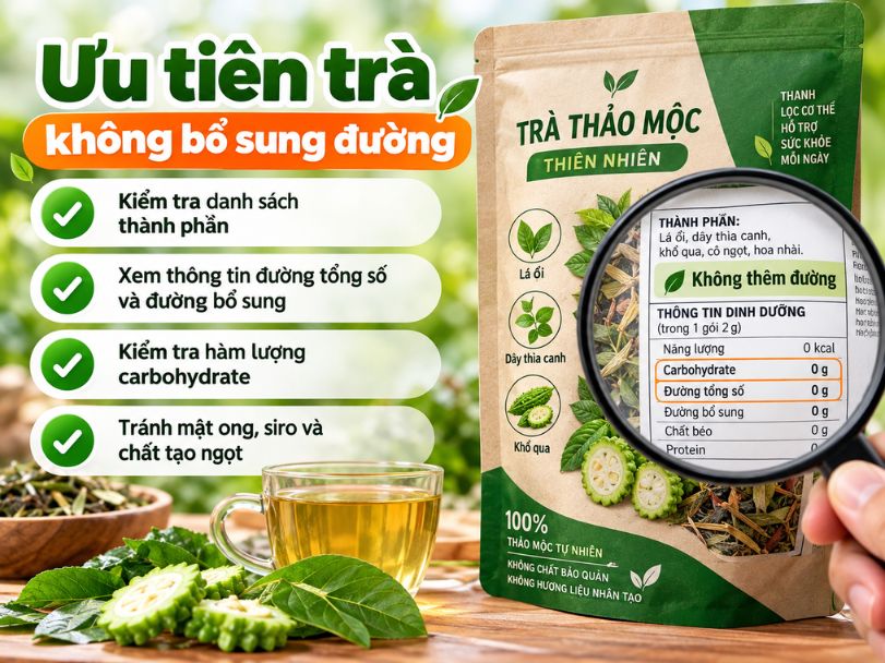 Cách chọn trà thảo mộc cho người tiểu đường an toàn Kiểm tra nhãn thành phần và thông tin dinh dưỡng khi lựa chọn trà thảo mộc không bổ sung đường