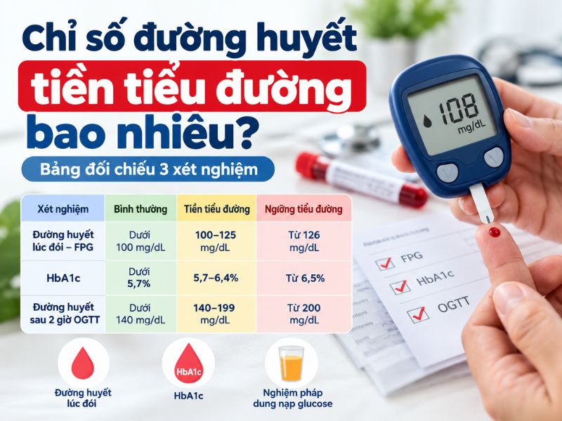 Chỉ số đường huyết tiền tiểu đường bao nhiêu qua FPG HbA1c và OGTT