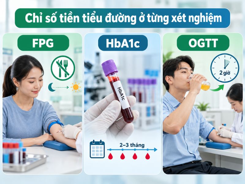 Chỉ số tiền tiểu đường ở xét nghiệm FPG HbA1c và OGTT
