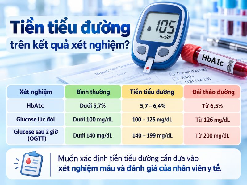 Tiền tiểu đường là gì? Dấu hiệu cảnh báo và cách kiểm soát sớm Chỉ số xét nghiệm giúp xác định tiền tiểu đường