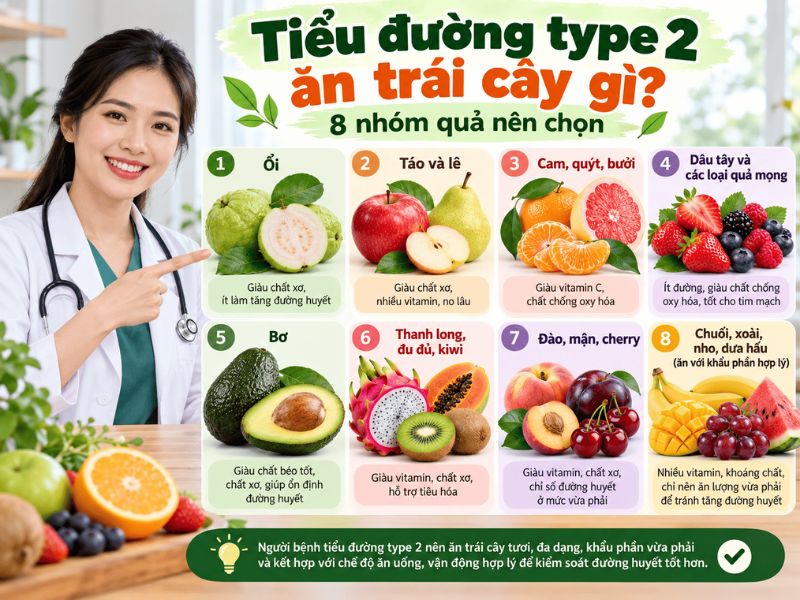Tiểu đường type 2 ăn trái cây gì với 8 nhóm quả nên chọn